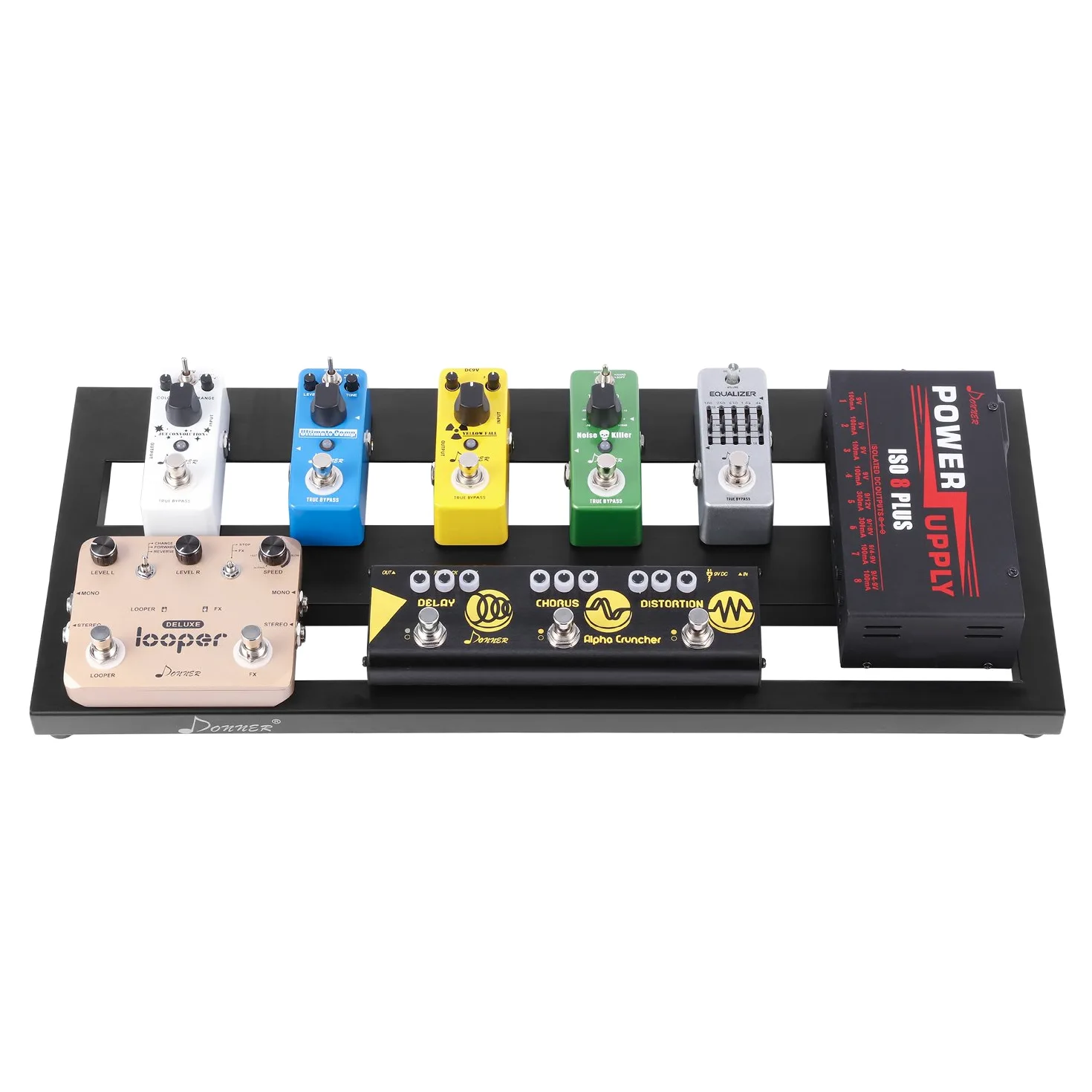 Donner Pedalera de efecto para Guitarra Electrica Ligero y Portable con Bolsa de Transporte y Cinta de Gancho y Bucle, Tablero de Pedal de Aleación 510 * 200 * 30 mm (DB-2)