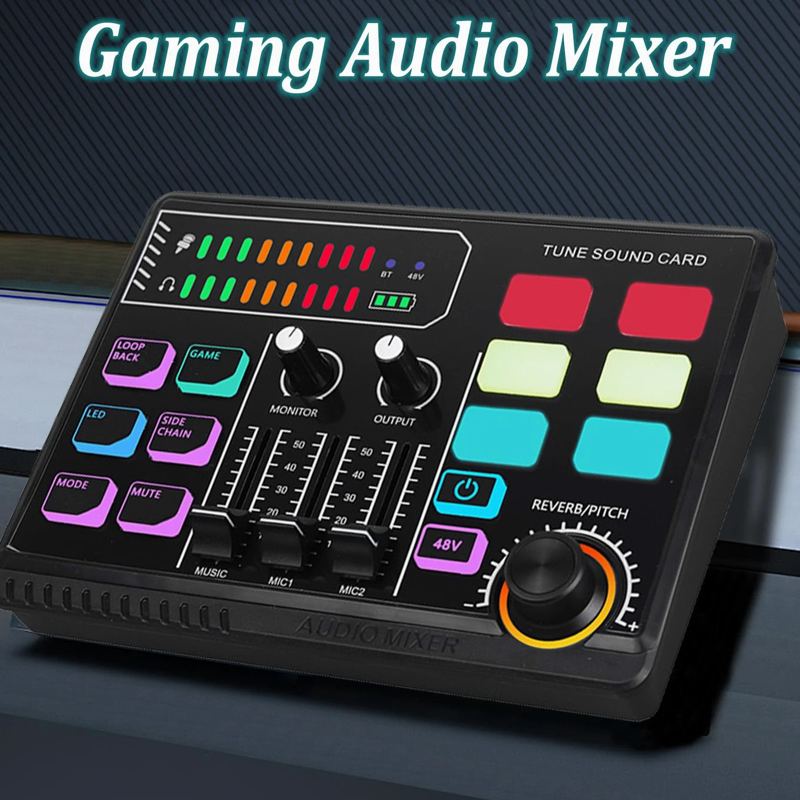 Mezclador de Audio Para Juegos con Alimentación Phantom de 48 V, Mezclador para PC, Streaming, Mezclador RGB para Micrófono Xlr,Mezclador de Audio para PC/Teléfono/Creadores de Juegos/Directo/Youtube