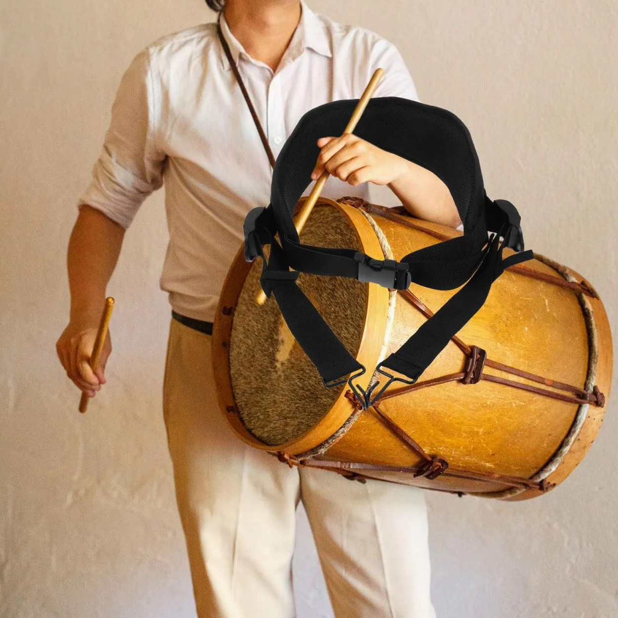 Cinturón de Djembe, Enganche Ajustable de Nailon Negro, Correa de Tambor de Percusión Engrosada para Tambor de Mano