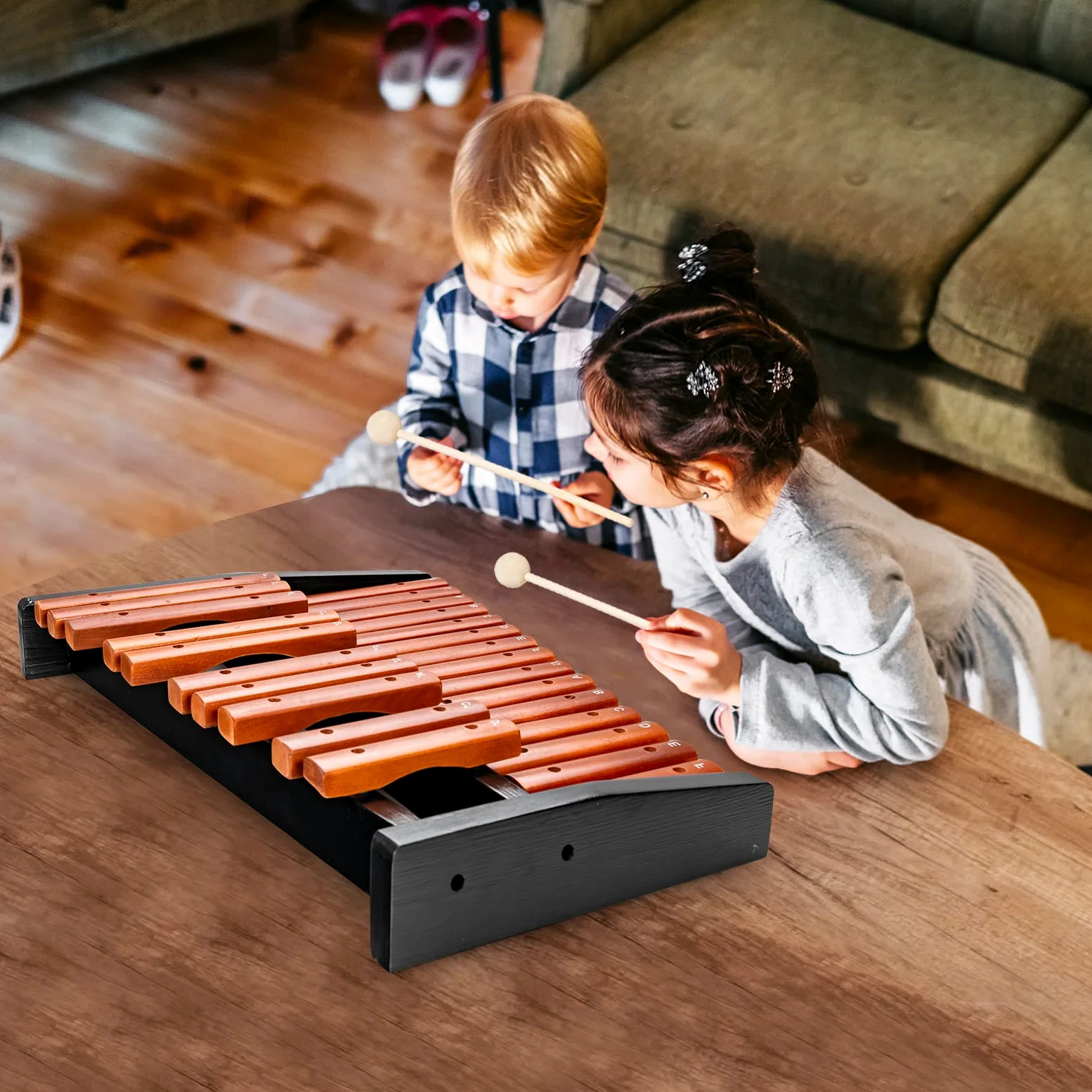GOPLUS Xilófono de 25 Notas, Xilófono Madera con 2 Mazos y Bolsa de Transporte, Instrumento Musical Portátil con Bueno Sonido, Instrumento de Percusión de Madera, para Niños y Adultos