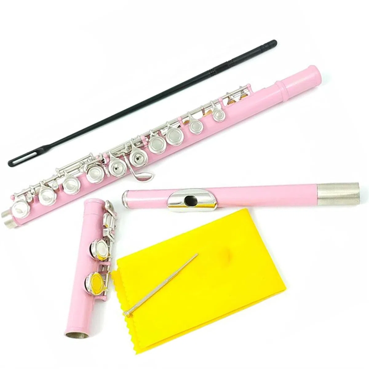 Flauta De Tono C Con 16 Agujeros Cerrados, Instrumento De Cuproníquel, Flauta Rosa Chapada En Níquel Con Llave E Flauta Travesera Kit