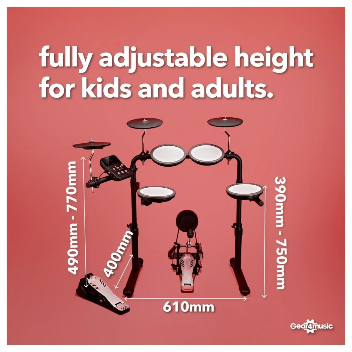 VISIONDRUM+ Batería Electrónica 8 Pads en Malla, Hi-Hat, Kick y Ampli | Kit de Batería Eléctrica Adultos y Niños, Altura Regulable, Diseño Plegable, Ampli, Auriculares, Taburete y Baquetas