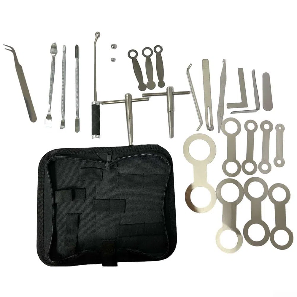 Kit de herramientas de reparación de saxofón con caja de almacenamiento | Accesorios prácticos de acero resistente para saxofón, trombón, flauta y oboe