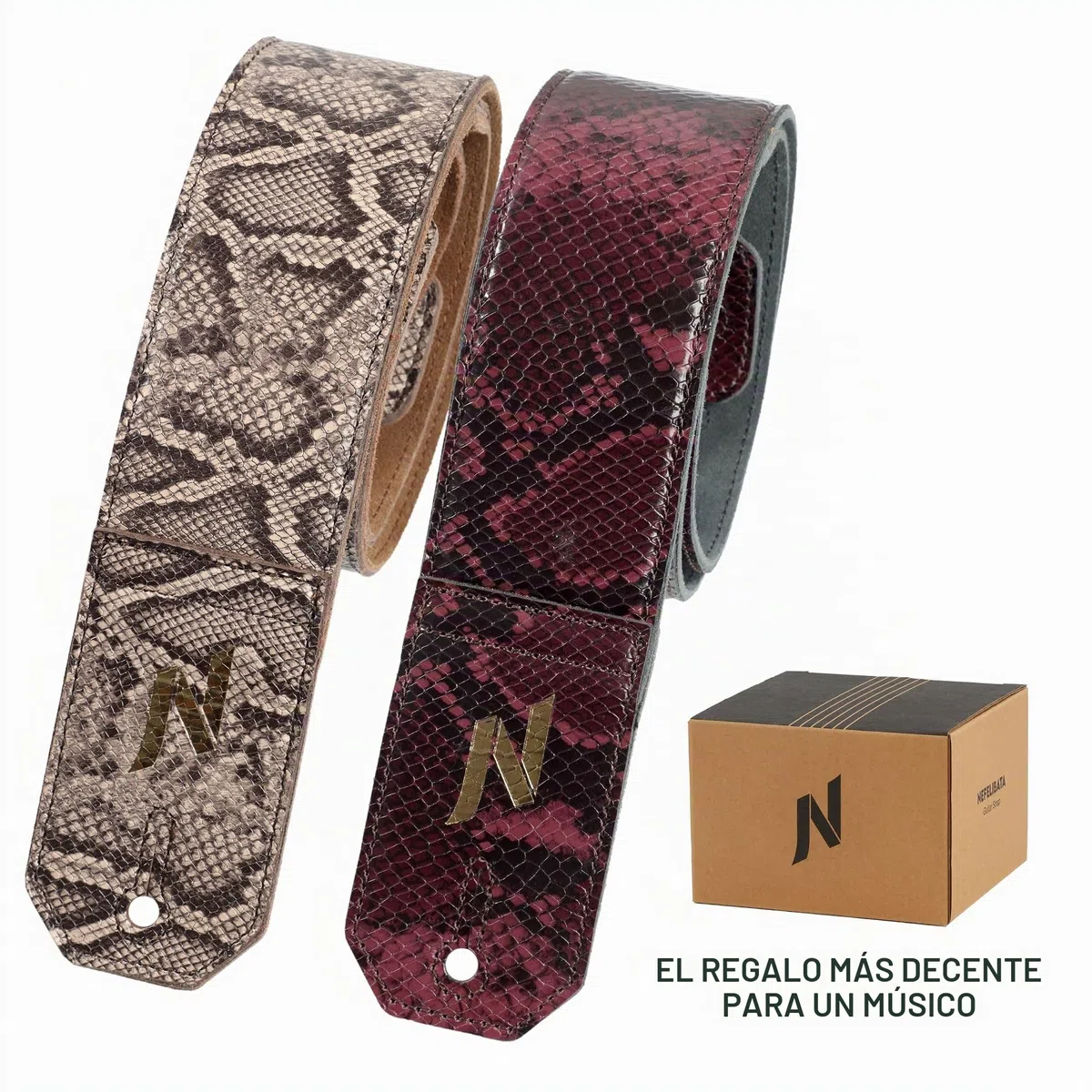 Nefelibata correa de guitarra, 2,3 pulgadas de grano de serpiente mano Cowhide correa de guitarra con acolchado para bajo, guitarras eléctricas y acústicas