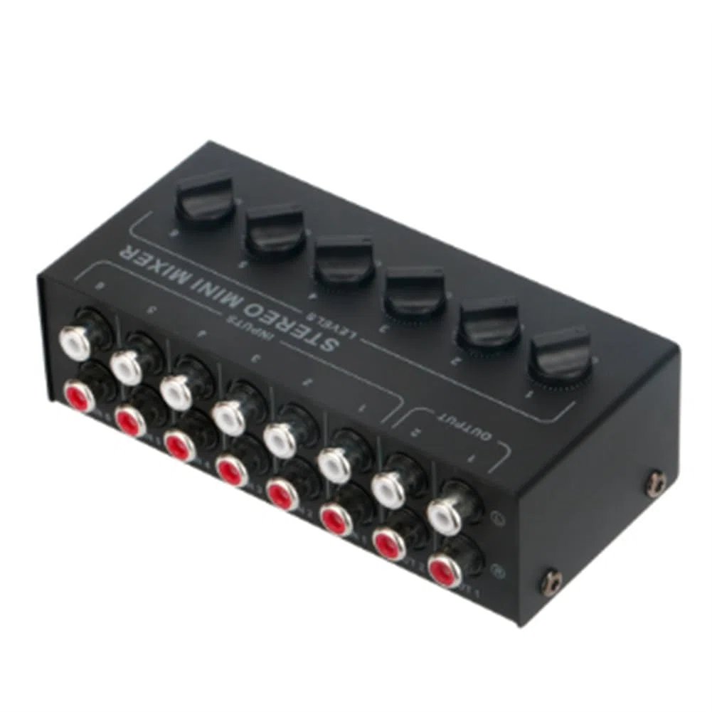 melairo Mezclador Estéreo Pasivo de 6 Canales Mini Mezclador de Audio Mezclador de Sonido Portátil Entrada Ruido Ultrabajo para Estudio en