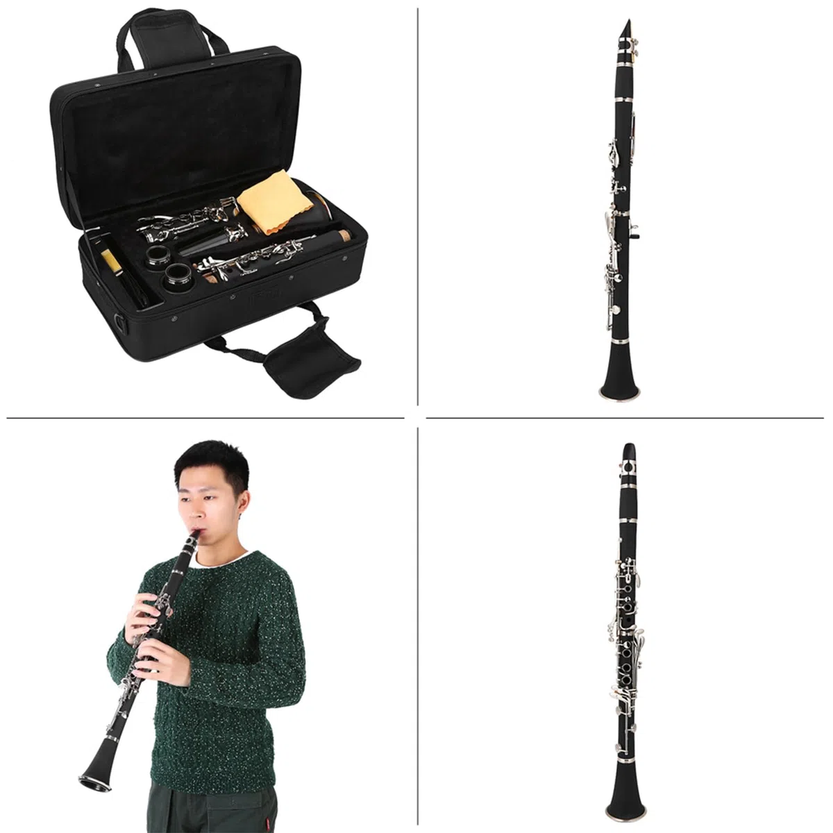 CHICIRIS Clarinete de Baquelita Exquisito de 17 Teclas Tono Suave para Bandas de Música y Músicos Cañas Incluidas Paño de Limpieza Diseño Elegante para Entusiastas de la Música