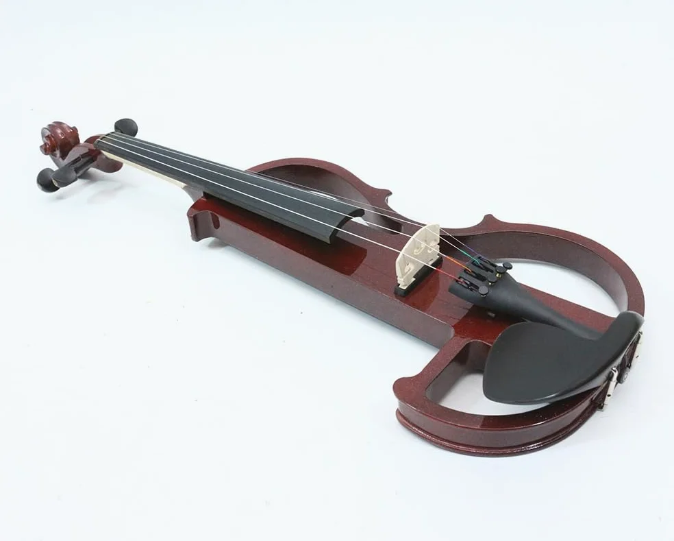 Violín eléctrico silencioso 4/4 tamaño completo violín eléctrico silencioso cuerpo de madera maciza accesorios de ébano con funda, arco, auriculares, cable, cuerdas para estudiantes,