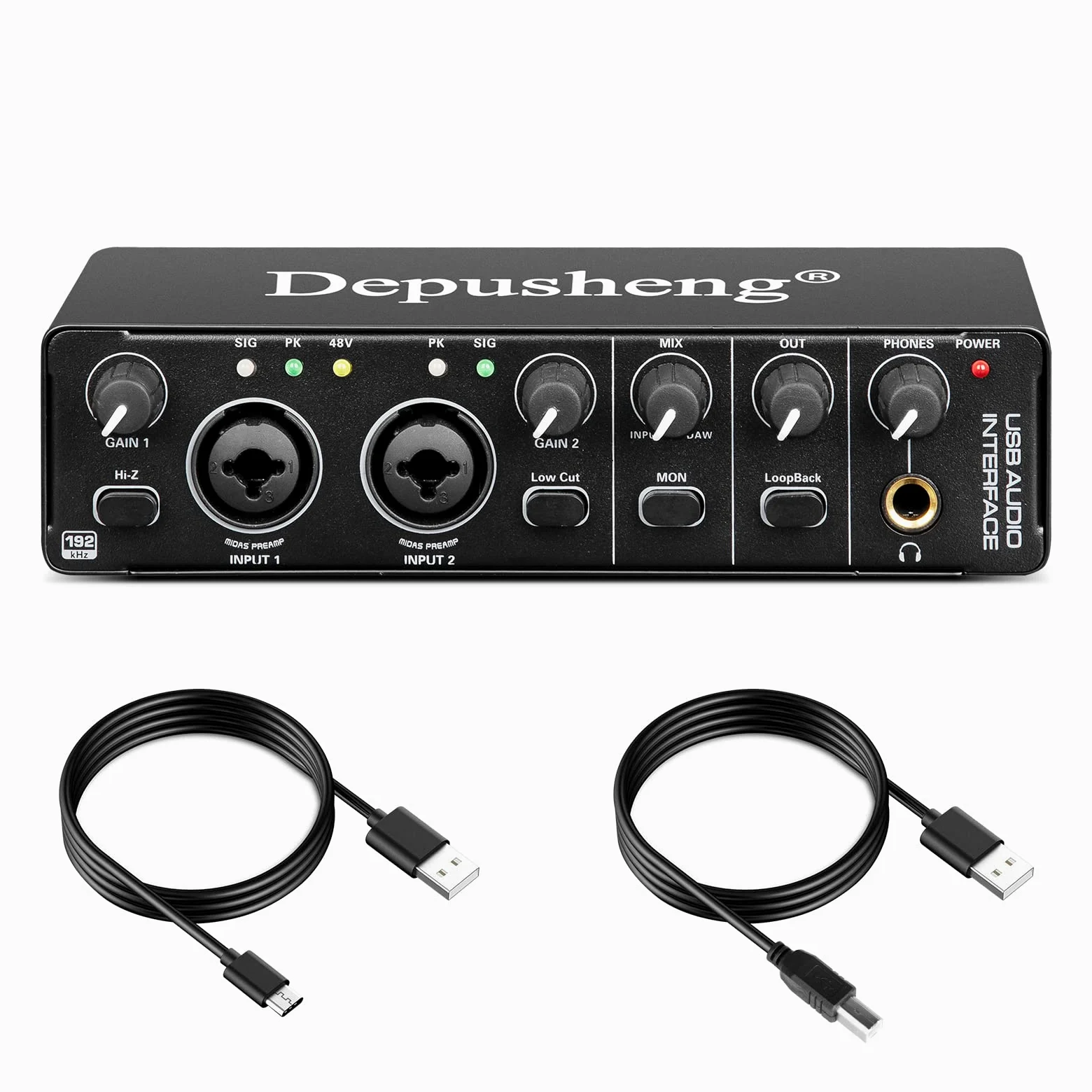 Depusheng RX2 Interfaz de audio USB grabación de computadora Tarjeta de Sonido Audio Studio Audio Interface puede conectar la grabación de guitarra de microfono de condensador de 48V