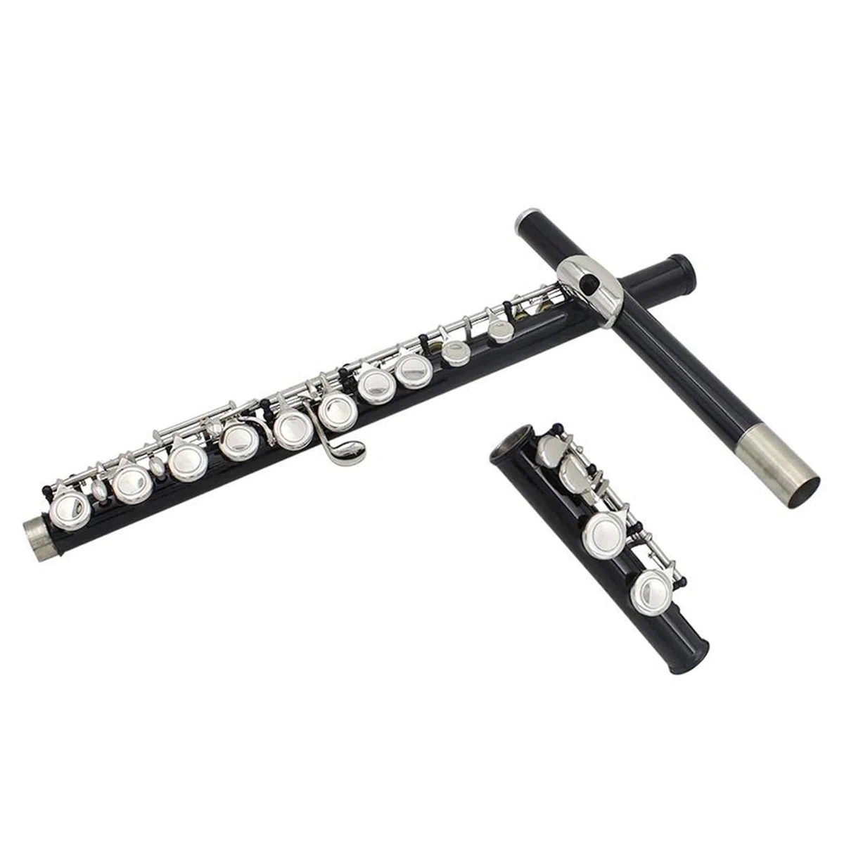 Flauta de concierto chapada en plata y níquel de cobre blanco con llave C, 16 agujeros cerrados, color negro, con caja Flauta Travesera Kit