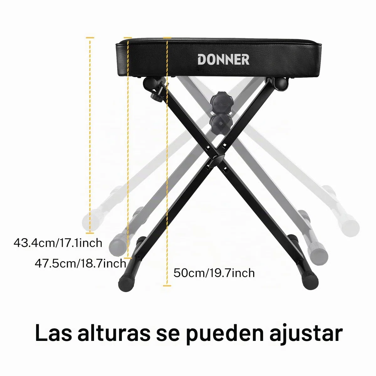 Donner - Banco de Teclado con Esponja de Alta Densidad Ajustable, diseño Antideslizante, Color Negro