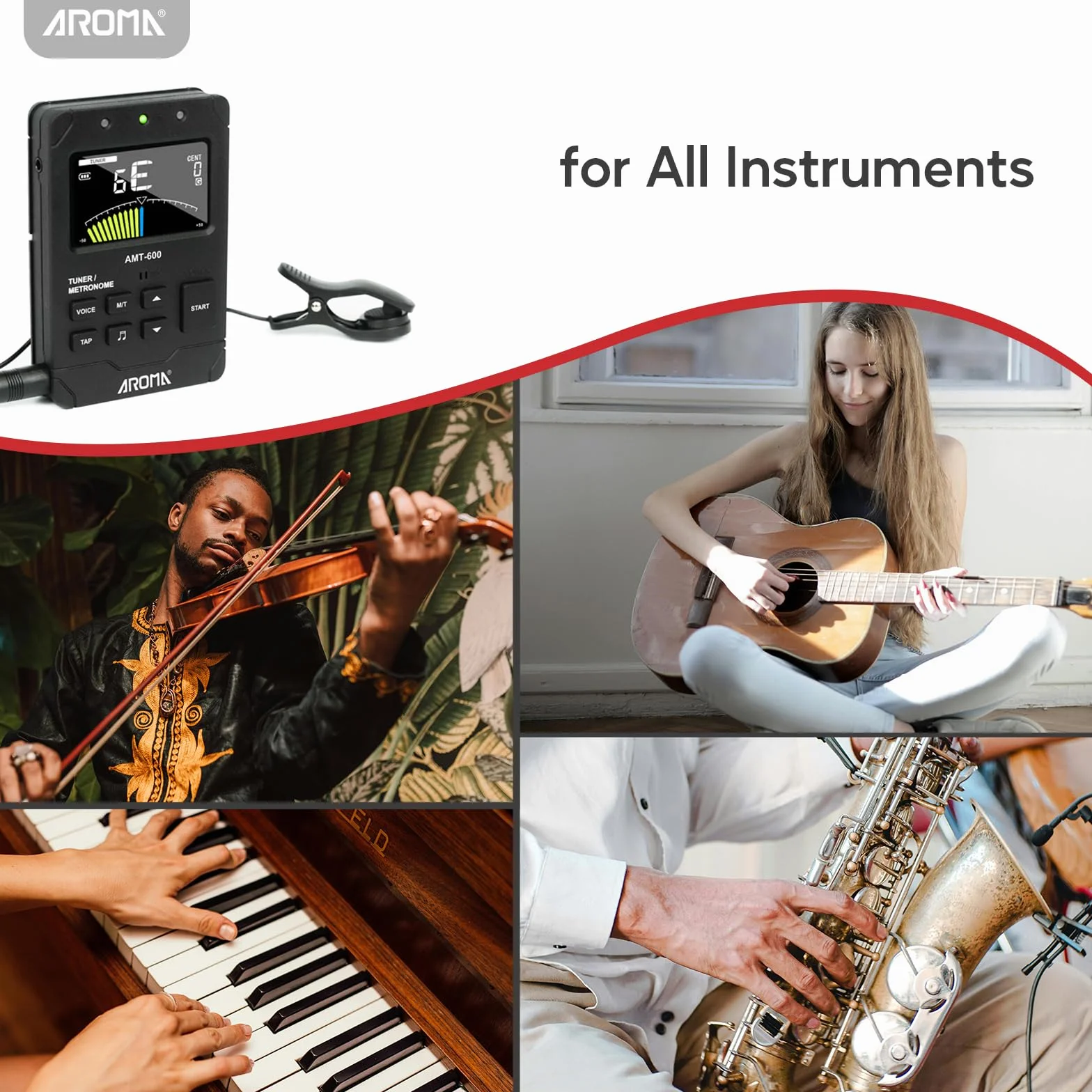 Aroma Metrónomo Digital Afinador Recargable para Todos los Instrumentos con Modos de Afinación para Guitarra, Bajo, Violín, Ukelele, Cromático e Instrumentos de Viento