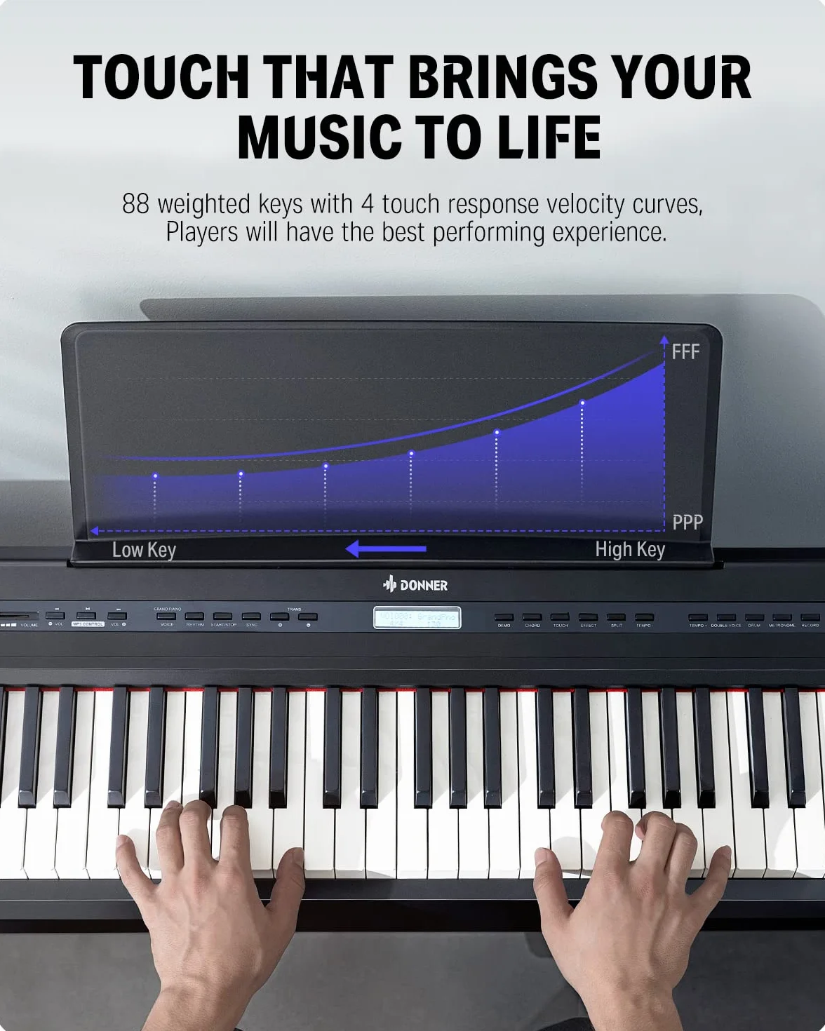 Donner - DEP-20 - Piano Digital, Piano Eléctrico, Principiantes con 88 Teclas de Tamaño Y Peso & PURE GEWA GEWA F900520 - Soporte de teclado, patas perfil simple,negro