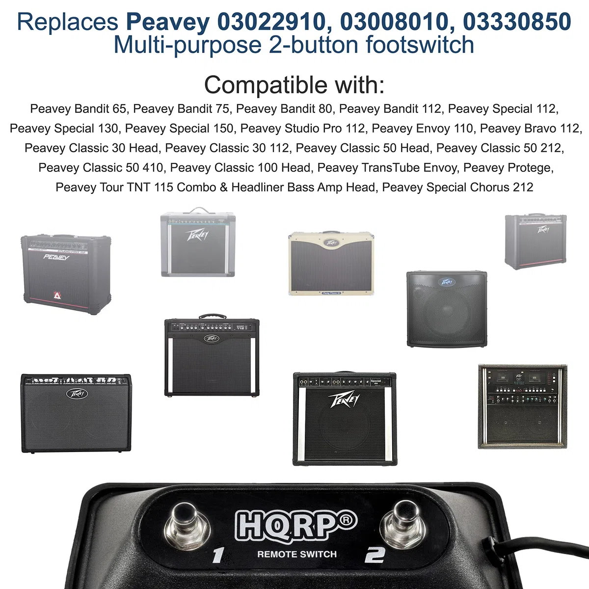 HQRP Interruptor de pie multiusos de 2 botones compatible con Peavey 03022910 03008010 03330850 de repuesto para TransTube Bandit DeltaBlues Supreme Head Ecoustic 112 Mark VIII amperios negro