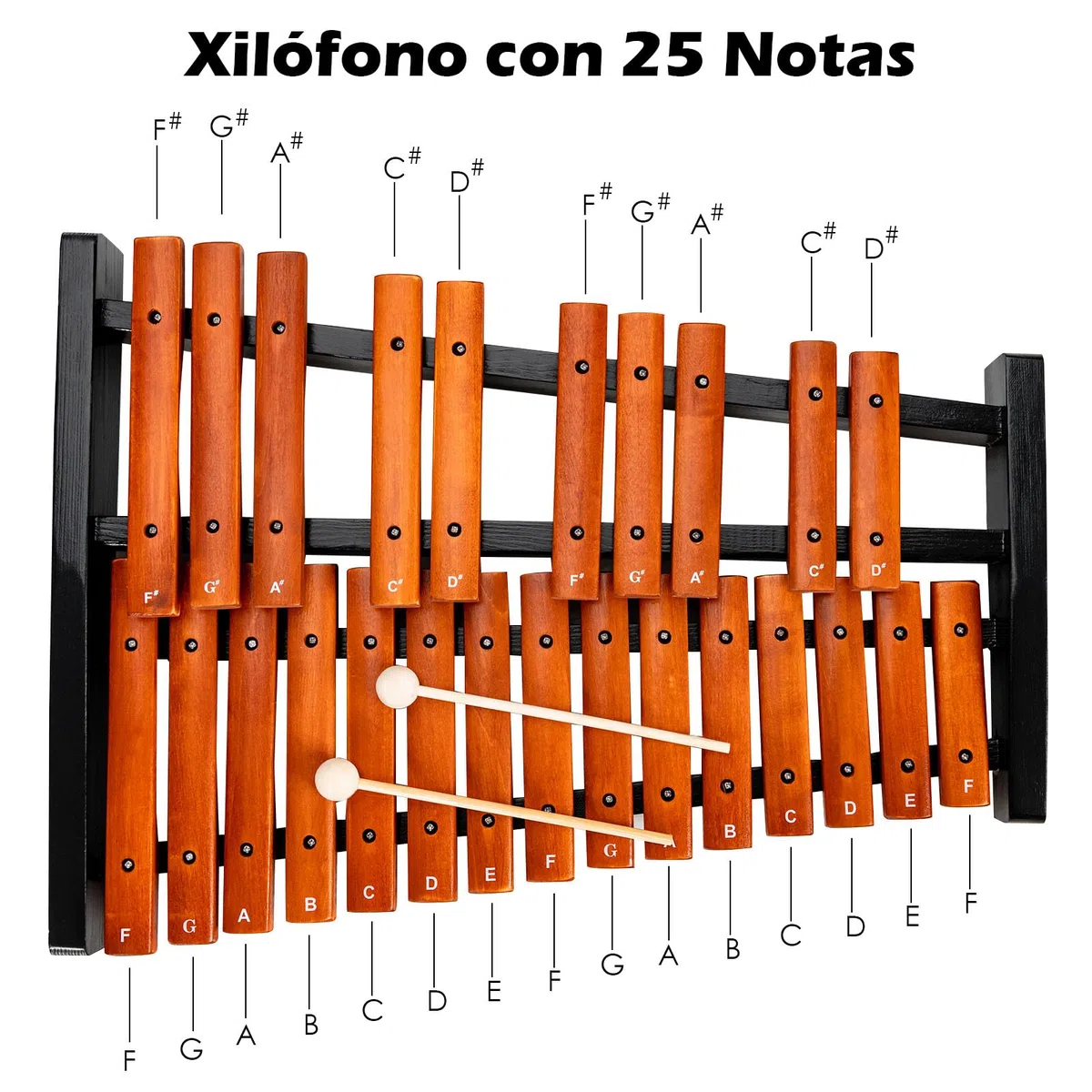 GOPLUS Xilófono de 25 Notas, Xilófono Madera con 2 Mazos y Bolsa de Transporte, Instrumento Musical Portátil con Bueno Sonido, Instrumento de Percusión de Madera, para Niños y Adultos