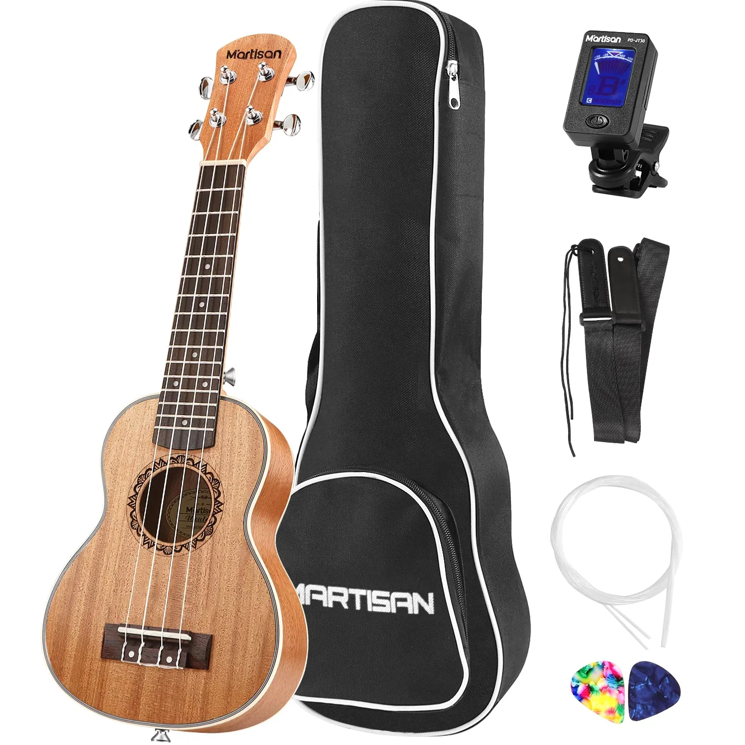 MARTISAN 21in Ukelele soprano Hawaiano Ukulele Aquila Cuerdas Incluye: Funda, Afinador, Cuerdas Extra, Correa Ajustable, Púas