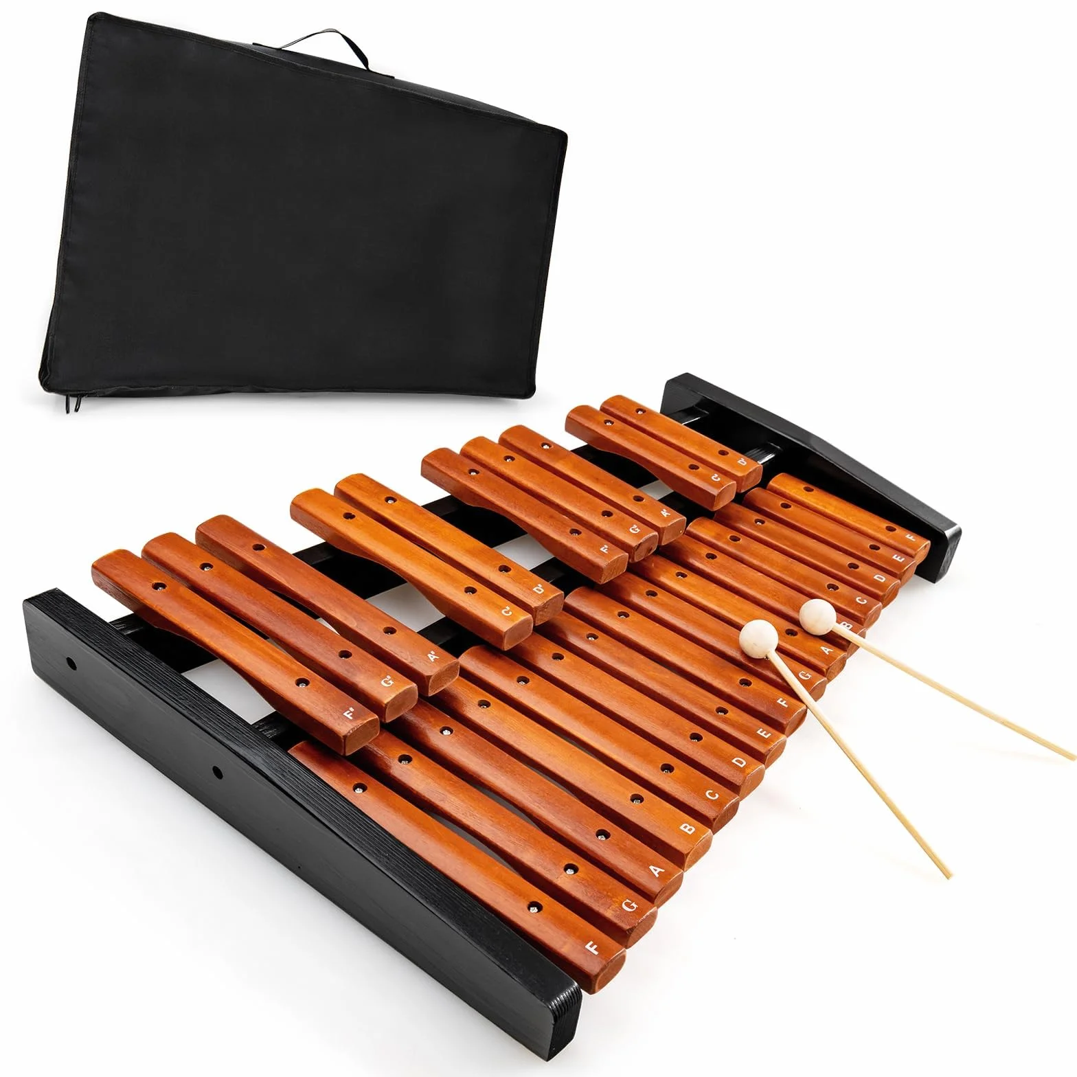 KOMFOTTEU Xilófono de 25 Notas de Madera, Instrumento de Percusión con 2 Mazos, Carillón Infantil con Bolsa de Transporte, Instrumento Musical para Niños y Adultos