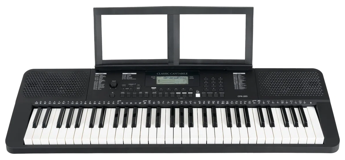 Classic Cantabile CPK-203 Keyboard, Polifonía de 64 notas, Voces: 480 | 61 teclas con respuesta táctil (3 niveles), Estilos: 160, Demos: 140, Canciones: 140, Tempo: 5-280 bpm, Función layer y split