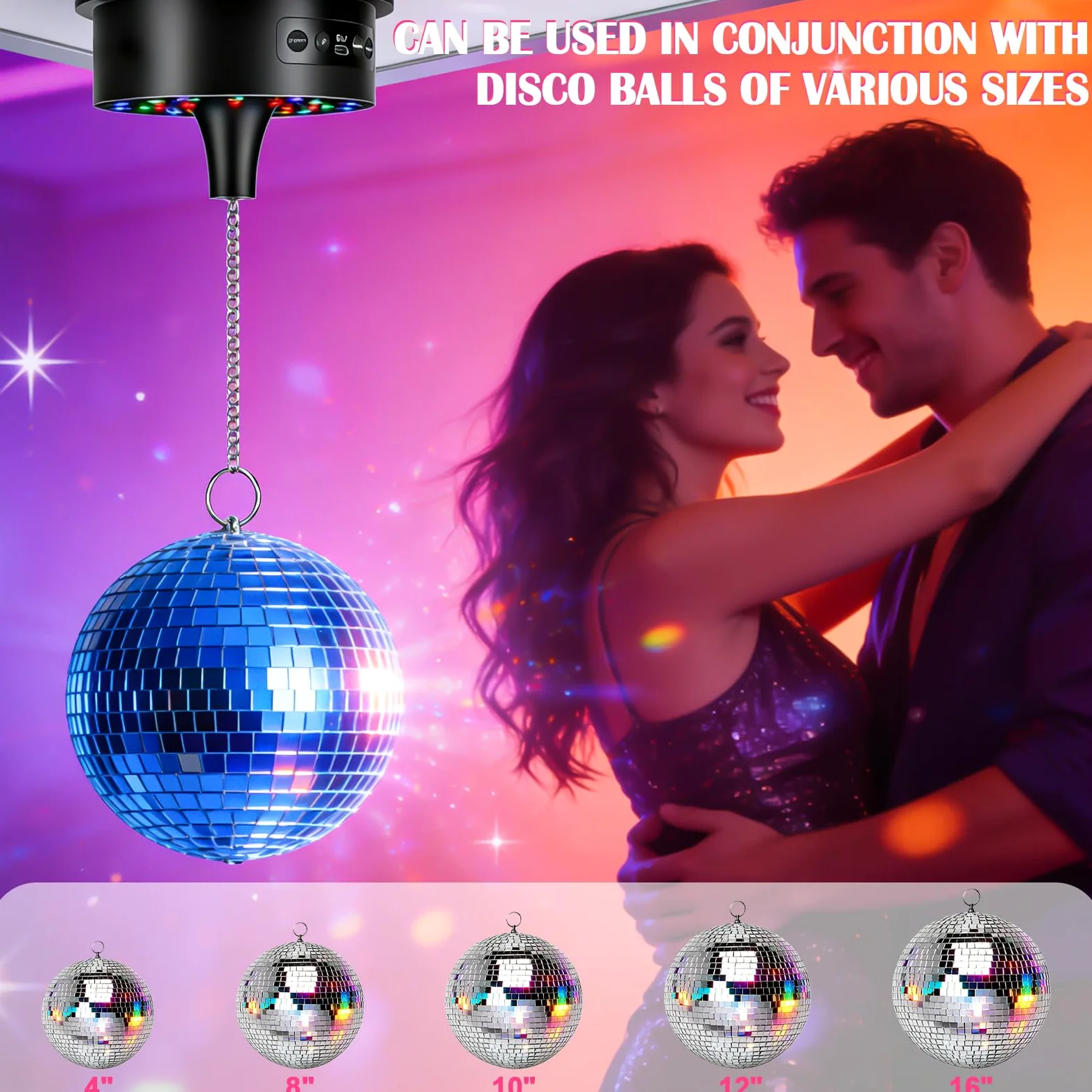 Motor de bola de discoteca con luz LED, motor giratorio de espejo con control remoto, luz de discoteca de 30 perlas LED, velocidad ajustable, accionamiento silencioso para bola de discoteca