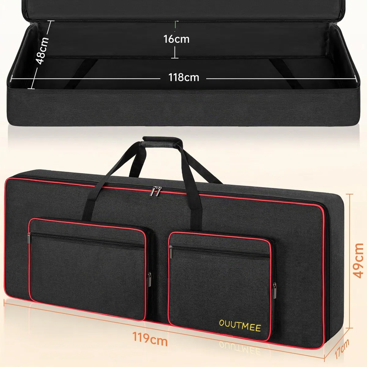 OUOUTMEE Funda para teclado electrónico 76 teclas, tela Oxford 600D, negro, impermeable, 10 mm borde, cuatro protectores de esquina