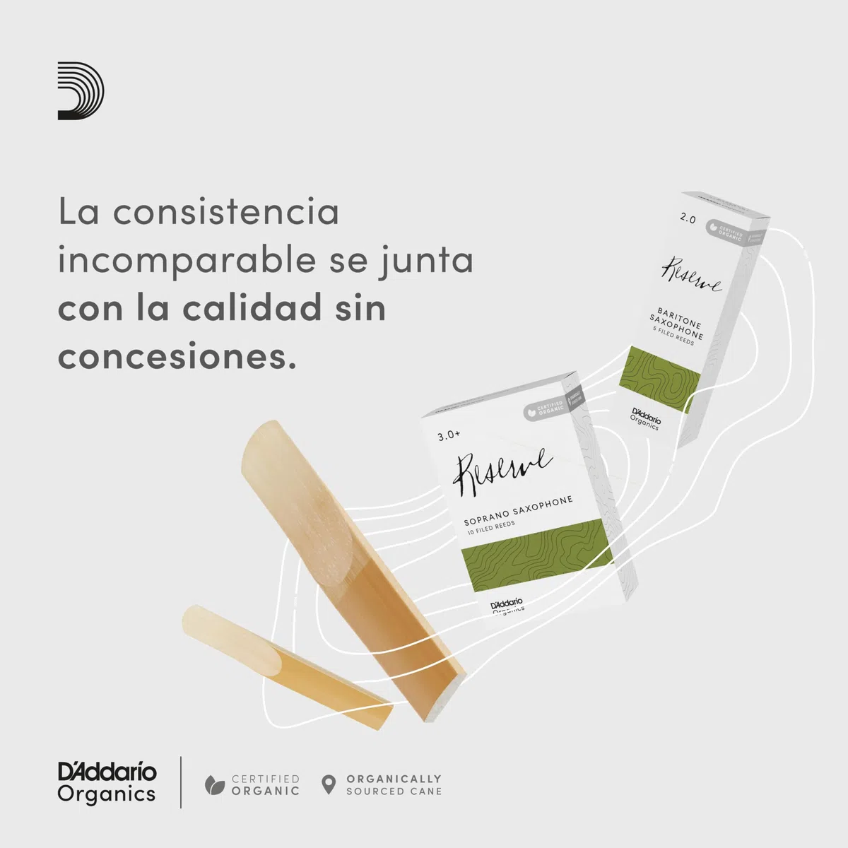 D'Addario Orgánico Reserve Soprano Cañas para Saxofón - Cañas de Saxo - La Primera y única Caña Ecológica - 3.5 Fuerza, 10 Paquete