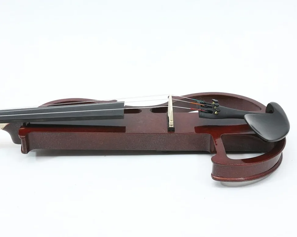 Violín eléctrico silencioso 4/4 tamaño completo violín eléctrico silencioso cuerpo de madera maciza accesorios de ébano con funda, arco, auriculares, cable, cuerdas para estudiantes,