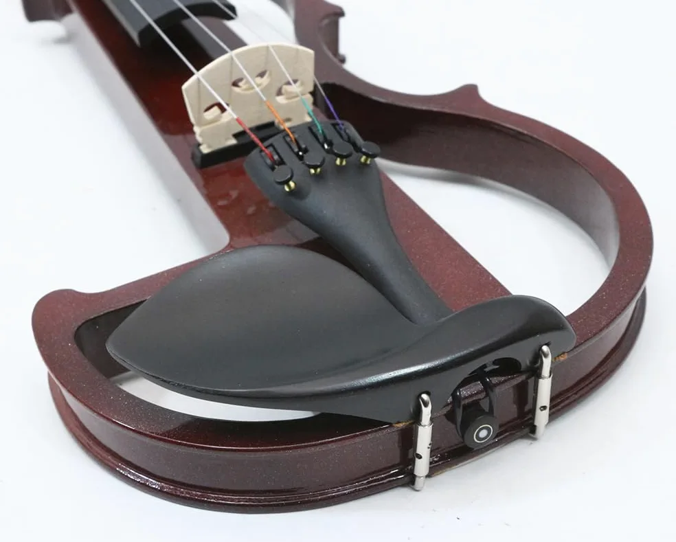 Violín eléctrico silencioso 4/4 tamaño completo violín eléctrico silencioso cuerpo de madera maciza accesorios de ébano con funda, arco, auriculares, cable, cuerdas para estudiantes,
