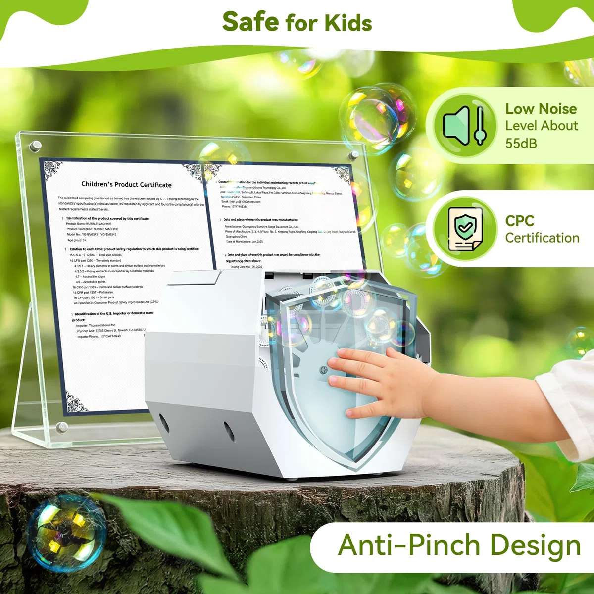 Theefun Máquina de burbujas, soplador automático de burbujas de 500 ml, juguete eléctrico portátil de burbujas para niños y niñas, al aire libre, interiores, fiestas, bodas, cumpleaños, alimentado por