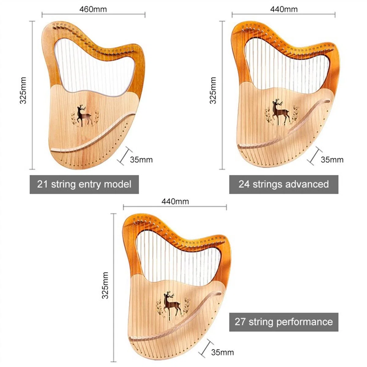 Lyre Set Music Harp Small 21 24 27 Cuerdas Madera Maciza Caoba Instrumento portátil Regalo Lira Arpa para Principiantes