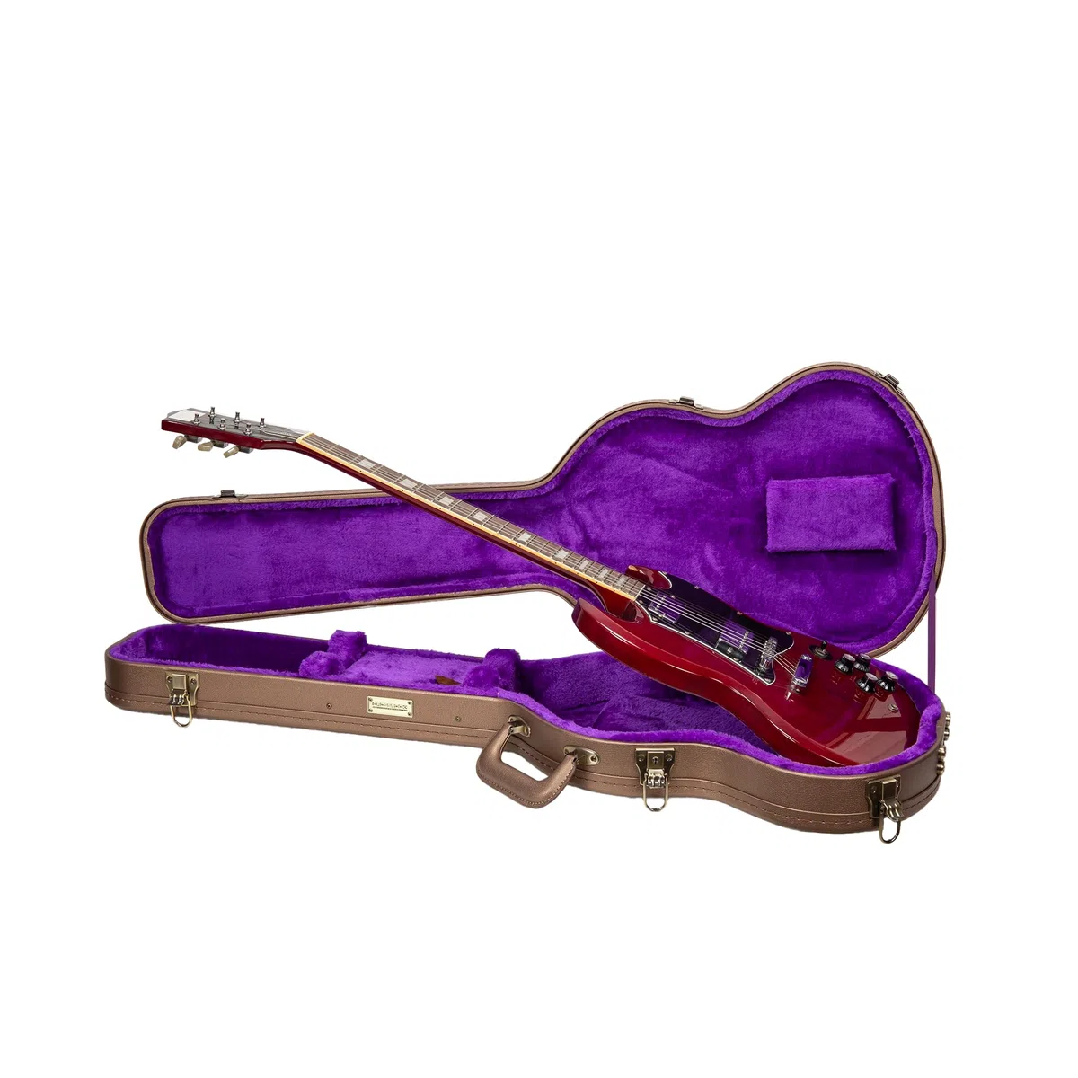 Crossrock Estuche de Madera para Guitarra eléctrica Gibson SG Acabado Chocolate Terciopelo Morado – Serie de diseñador