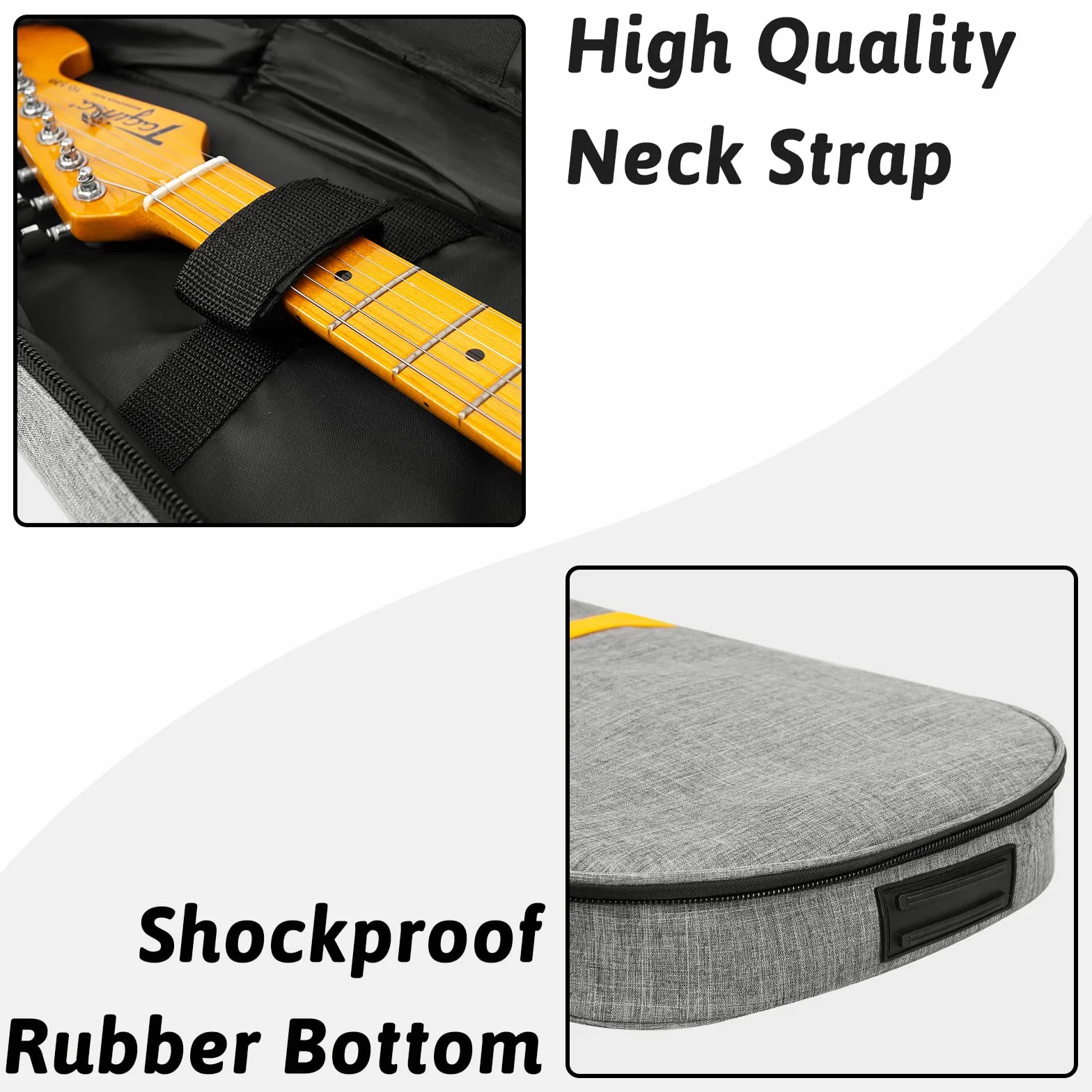 LETSROCK Funda para Guitarra eléctrica de 39 Pulgadas, Acolchado Grueso con Correa para el Cuello, Correa Ajustable para el Hombro, Impermeable, Forma de Rayo Amarillo y Bolsa Negra para Guitarra