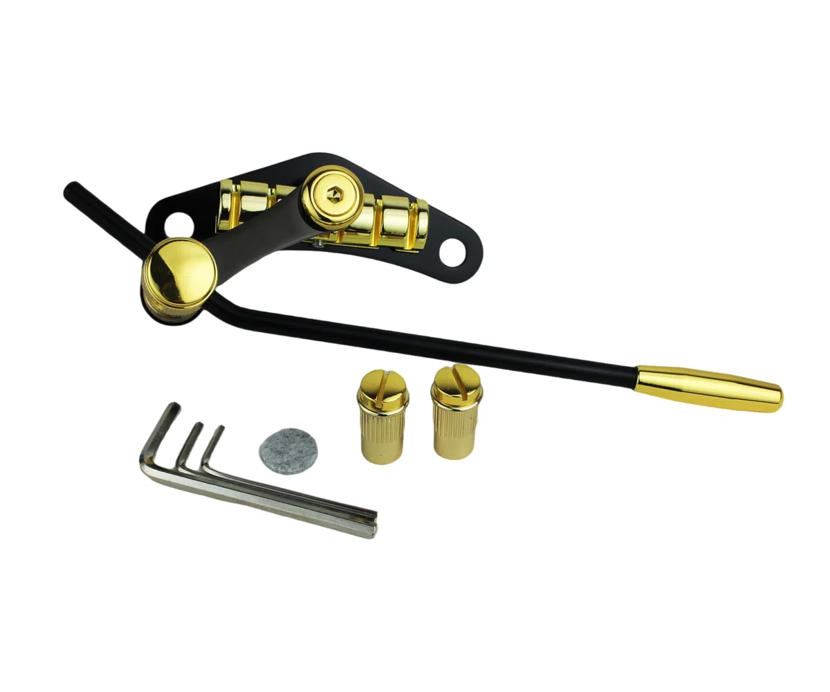 Guyker - Barra de parada de puente para guitarra Tremolo TM85 y GM005 Tune-O-Matic - Pieza de repuesto compatible con Les Paul LP SG 6 cuerdas guitarras eléctricas, negro y dorado
