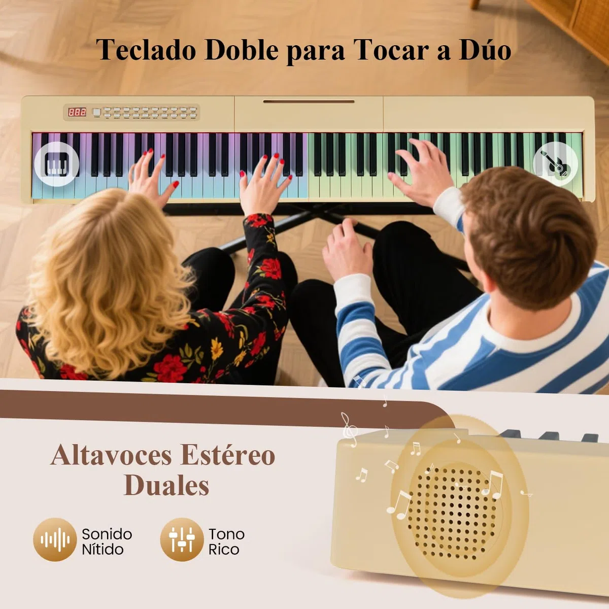 COSTWAY Teclado Plegable de 88 Teclas, Piano Eléctrico Portátil Sensible a la Velocidad, Piano Digital de Tamaño Completo, MIDI, Pedal de Sostenido, Soporte para Música y Bolsa de Transporte (Natural)