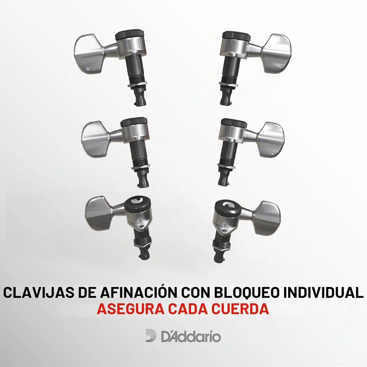 Afinadores D'Addario Auto-Trim con bloqueo para cuerdas de guitarra, clavijas de afinación para ajuste 6 en línea, negro