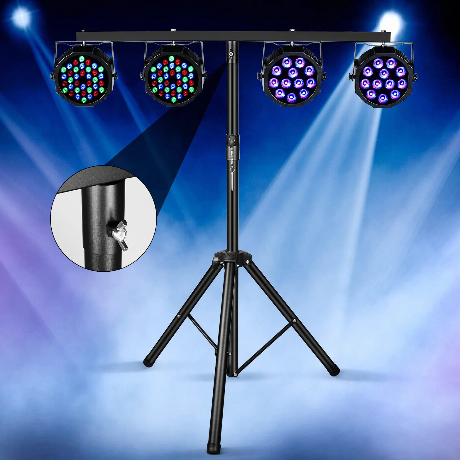 Trípode de luz con barra transversal, trípode de iluminación Pro Audio DJ para hasta 4 faros para escenarios, DJ-Disco-Boda (39-70 pulgadas)