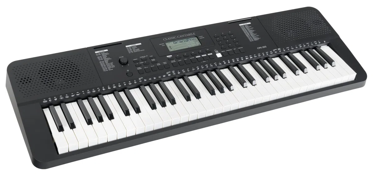 Classic Cantabile CPK-203 Keyboard, Polifonía de 64 notas, Voces: 480 | 61 teclas con respuesta táctil (3 niveles), Estilos: 160, Demos: 140, Canciones: 140, Tempo: 5-280 bpm, Función layer y split
