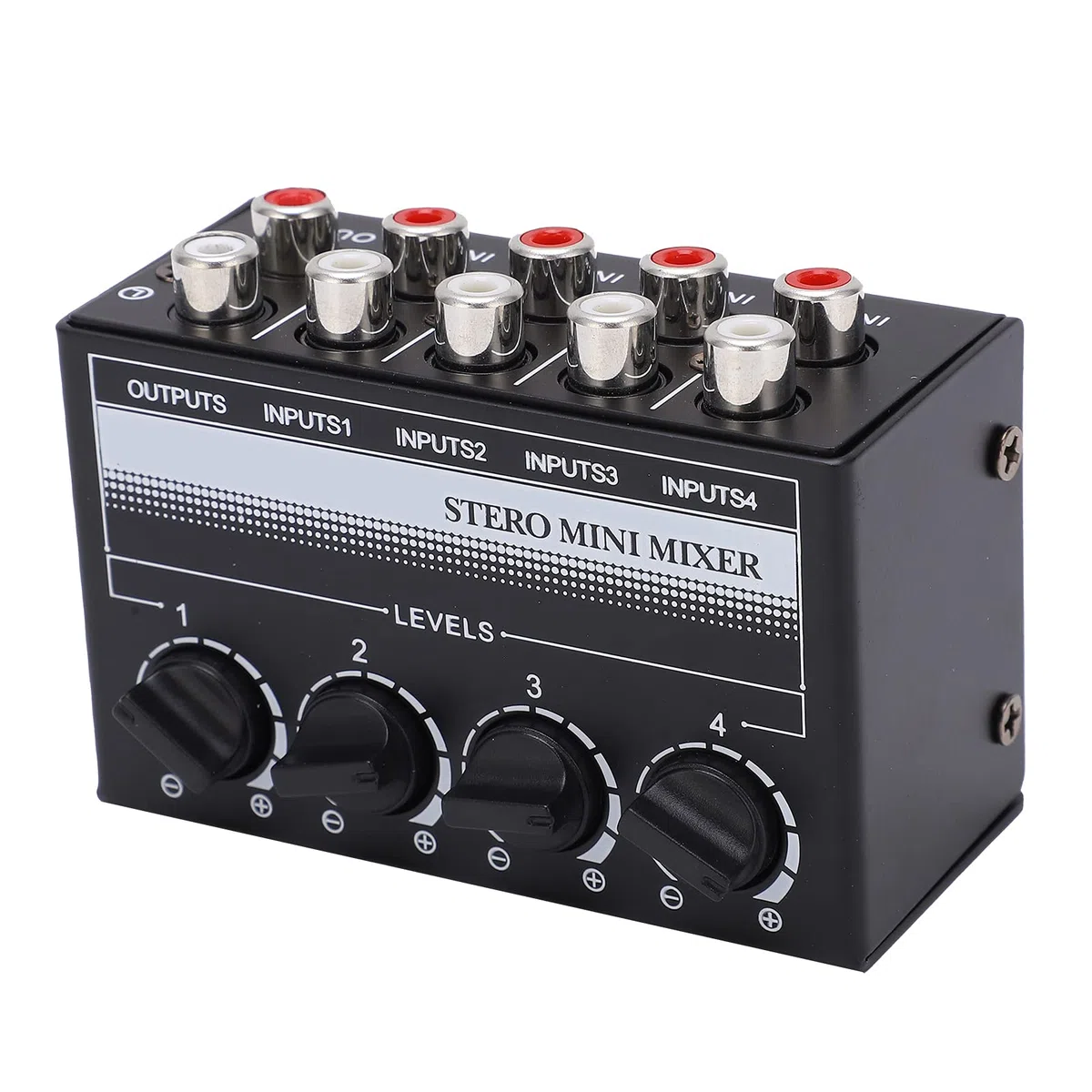 Mini Mezclador EstéReo Salida de Mezcla EstéReo Controlador de SeñAl de Audio Pasivo Carcasa de Metal 4 Entradas Rca EstéReo Equipo de Efectos de SeñAl de Audio