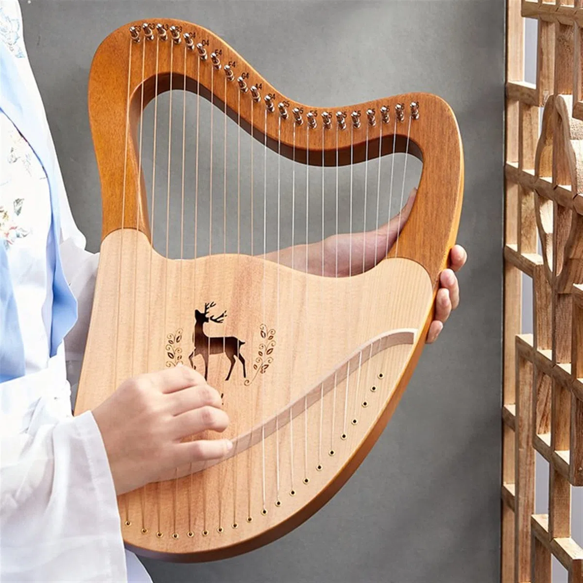 Lyre Set Music Harp Small 21 24 27 Cuerdas Madera Maciza Caoba Instrumento portátil Regalo Lira Arpa para Principiantes