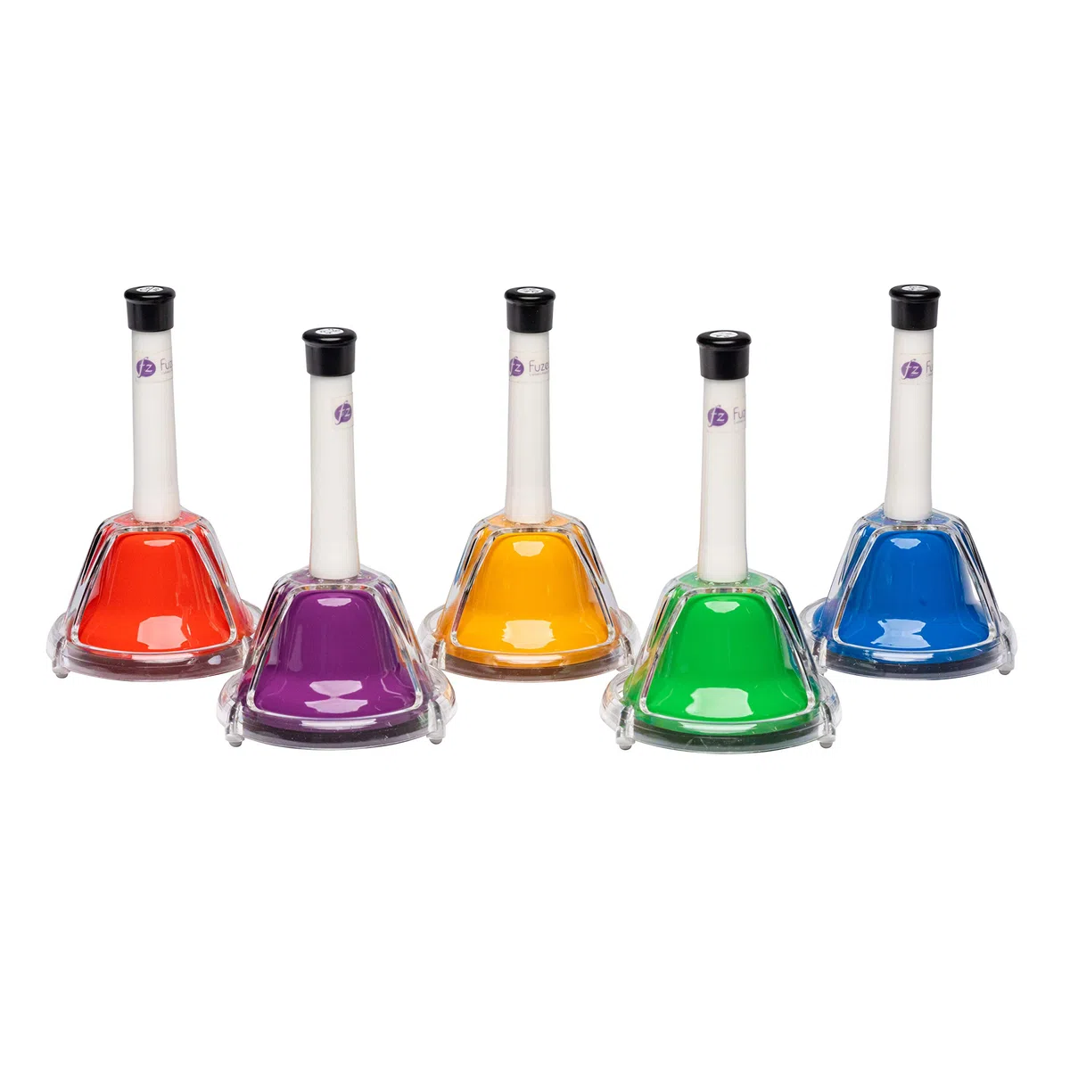 FUZEAU 70609 - Juego de 5 campanas afinadas, 2 en 1, para sacudir a golpear, 1 color = 1 nota - Originales - Coloridas