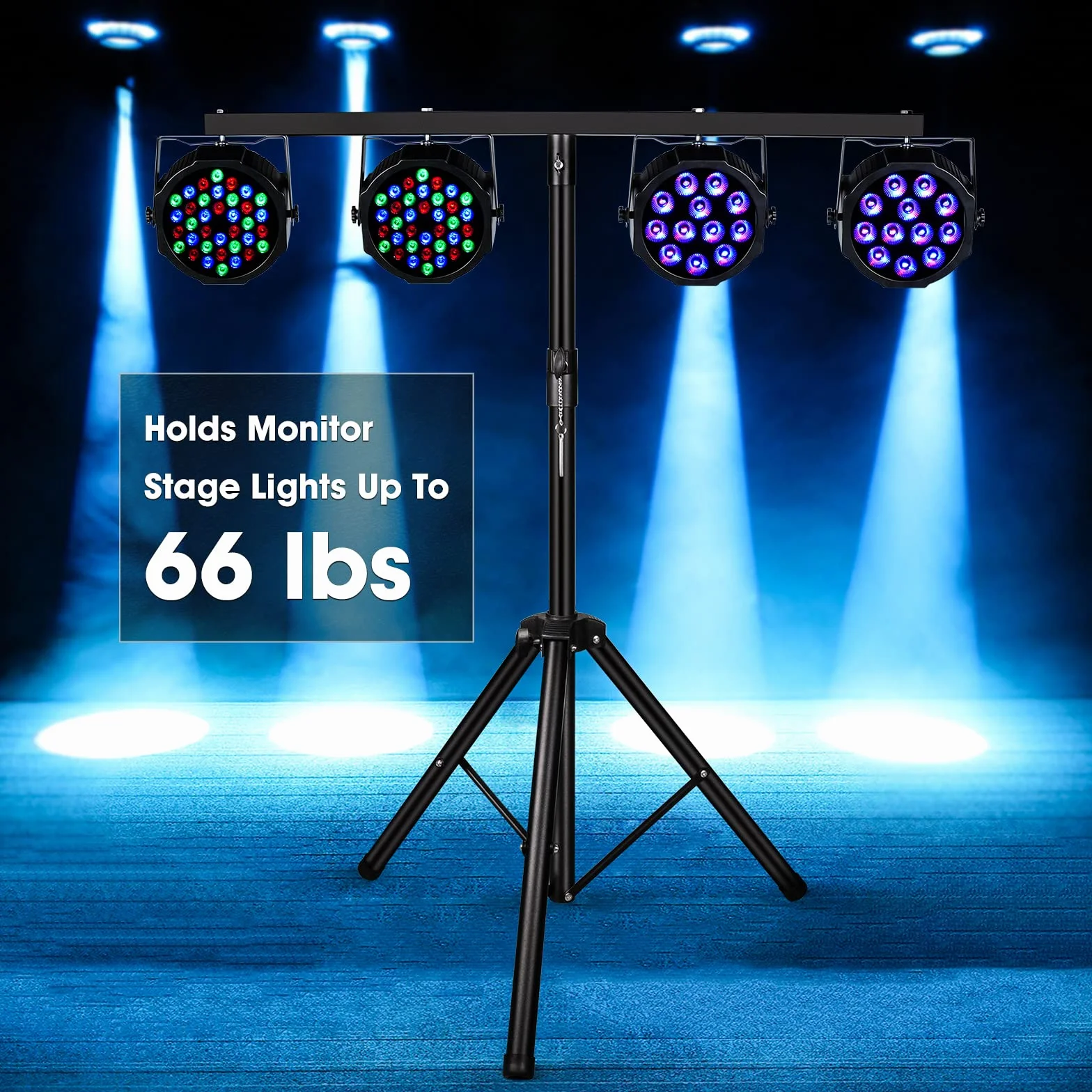 Trípode de luz con barra transversal, trípode de iluminación Pro Audio DJ para hasta 4 faros para escenarios, DJ-Disco-Boda (39-70 pulgadas)