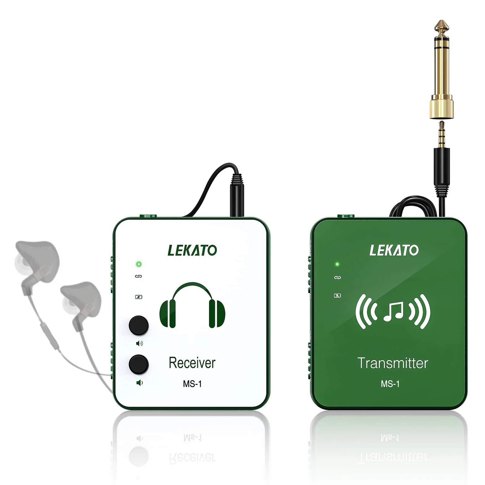 LEKATO MS-1 Sistema inalámbrico de monitores en el oído Transmisor y Receptor de petaca Emparejamiento automático Sistema IEM inalámbrico de 2,4 GHz para Estudio (Verde)