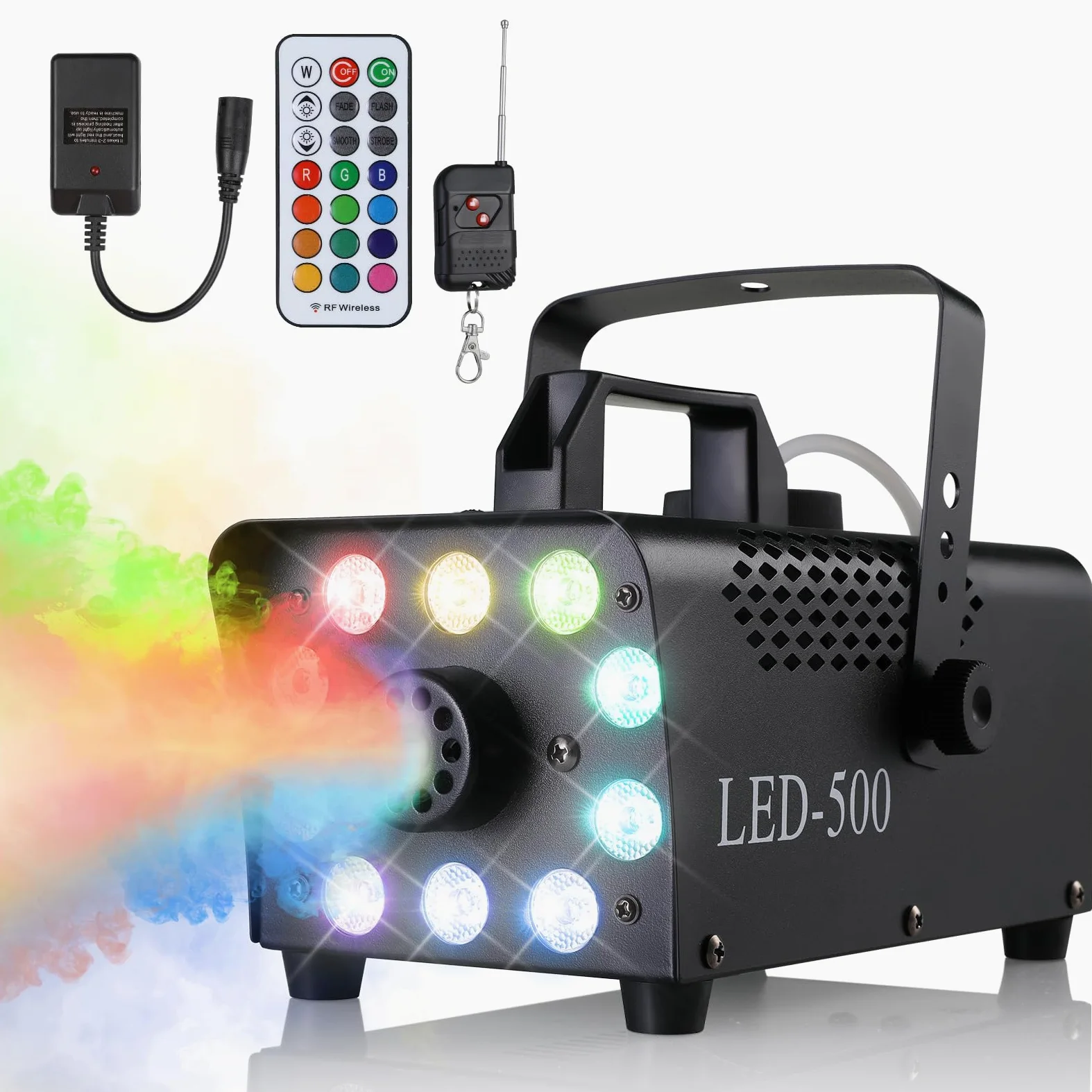 Máquina de Humo, 500W Máquina de Niebla Portátil, Máquina Humo con Remotos Inalámbricos, 10 Luces LED 13 Colores de Efectos RGB, para Halloween, Navidad, Fiesta, Bodas y DJ, etc