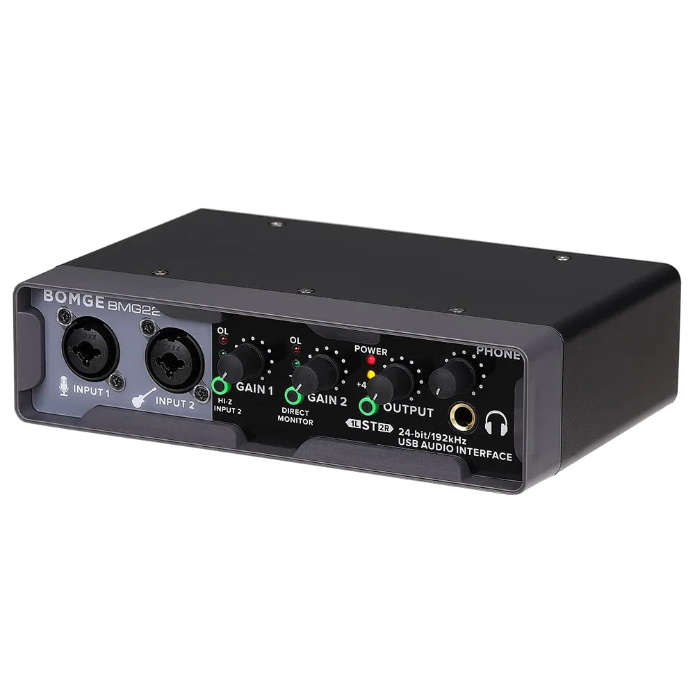 BOMGE Interfaz de audio USB (24 bits/192 kHz) con XLR, alimentación fantasma, monitoreo directo, bucle trasero para grabación de PC, transmisión, guitarrista, vocalista y podcasting