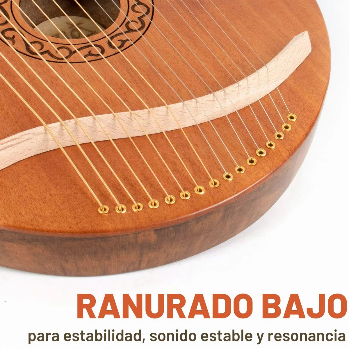 AKLOT Arpa lira Sillín de hueso de 16 cuerdas de metal Okoume Lye Harp con llave de afinación Pick UP y funda negra
