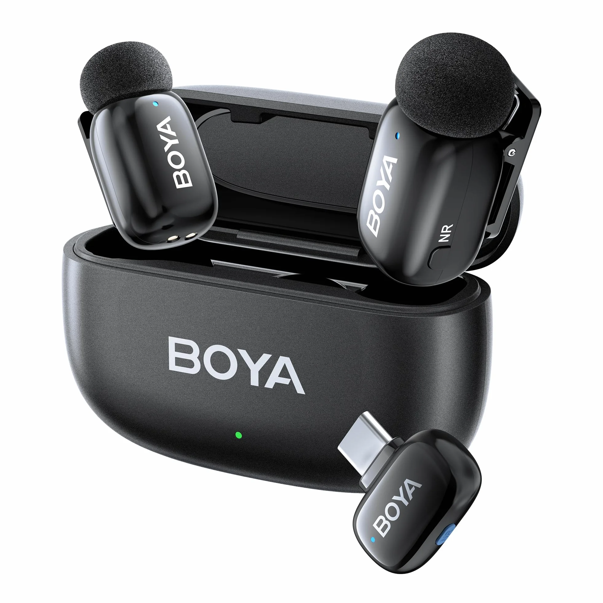 BOYA BOYAMini USB C Mini Micrófono Inalámbrico, AI Voice, 2 Pack Micrófono Lavalier para Podcast Live Stream Tiktok Vlog Video Recording