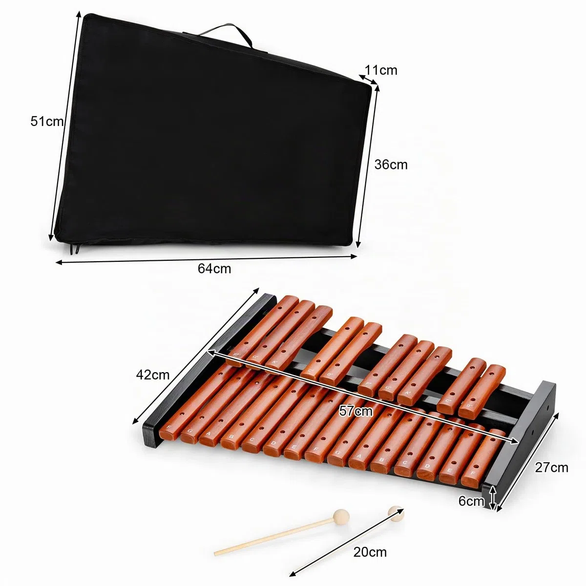 GOPLUS Xilófono de 25 Notas, Xilófono Madera con 2 Mazos y Bolsa de Transporte, Instrumento Musical Portátil con Bueno Sonido, Instrumento de Percusión de Madera, para Niños y Adultos