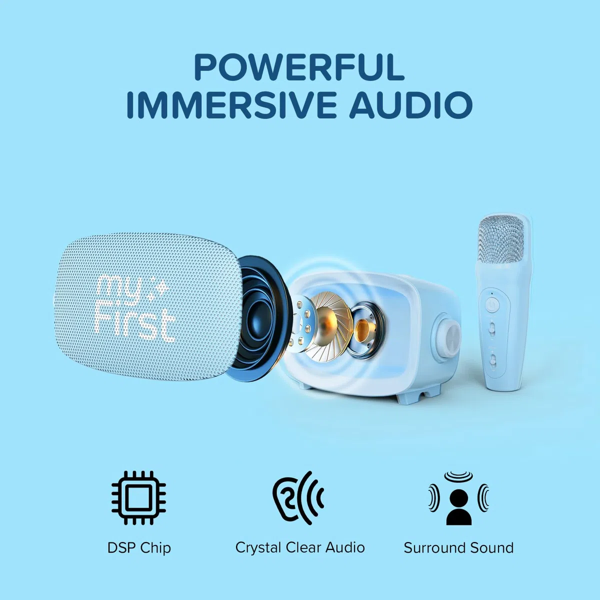 myFirst Voice 2 - Karaoke Infantil portátil con micrófono inalámbrico y Altavoz Bluetooth, Efectos de Voz Divertidos y Eco, Karaoke para niños y niñas (Azul)
