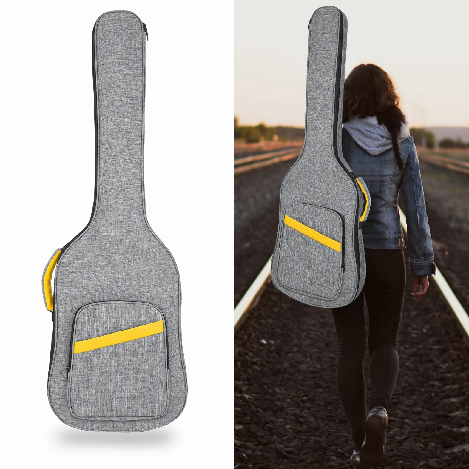 Bolsa para bajo, 7 mm Padding Bass Guitar Gig Bag Funda blanda acolchada para bajo eléctrico Bolsa para bajos acolchado Funda impermeable para bajo eléctrico, gris, /