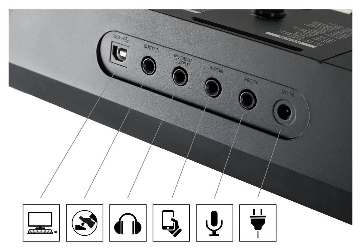 Classic Cantabile CPK-203 Keyboard, Polifonía de 64 notas, Voces: 480 | 61 teclas con respuesta táctil (3 niveles), Estilos: 160, Demos: 140, Canciones: 140, Tempo: 5-280 bpm, Función layer y split