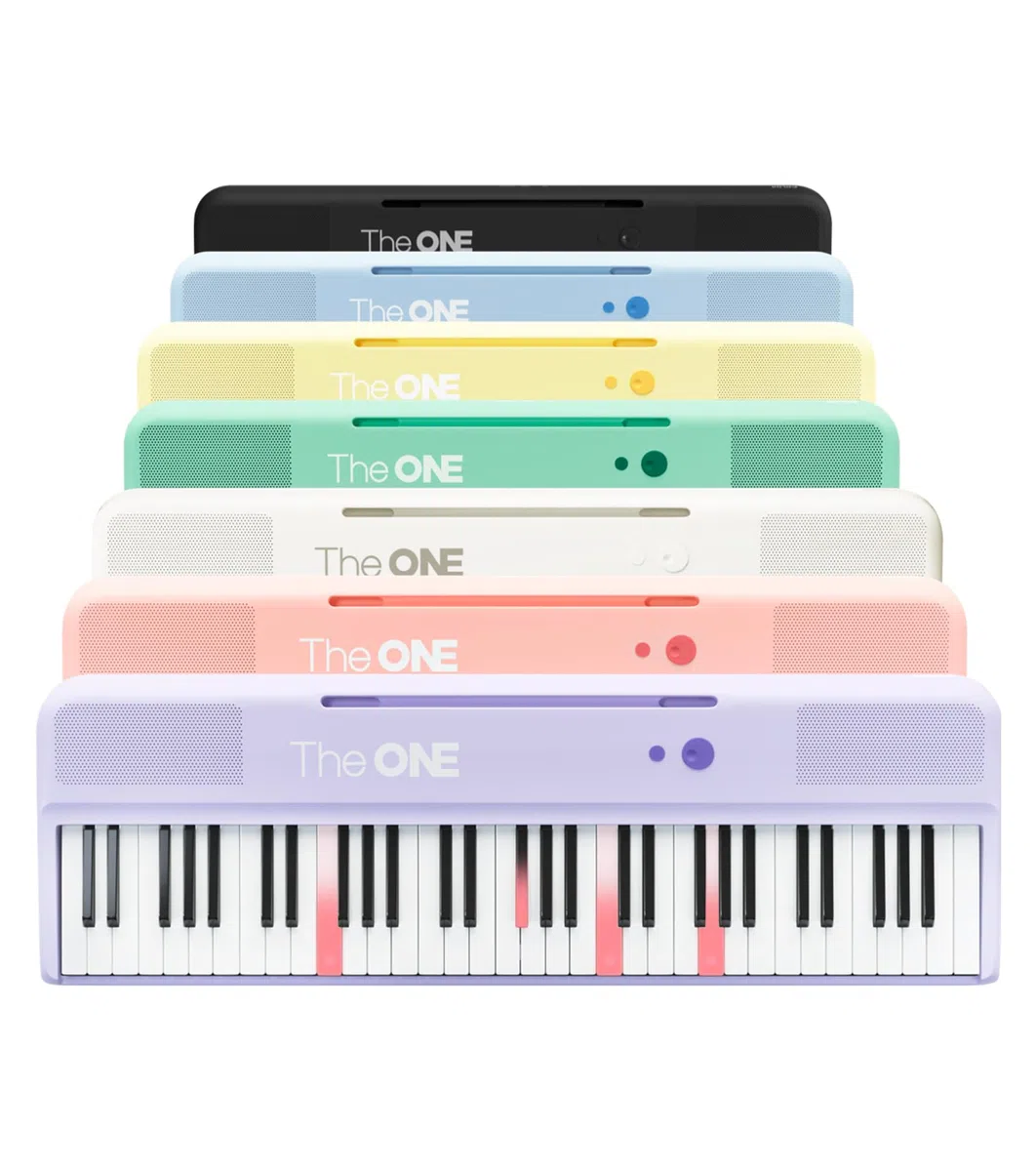 ONE COLOR 61 - Teclado inteligente con teclas iluminadas, piano eléctrico para principiantes con 256 tonos, 64 polifonía, led integradas y aplicaciones, compatible con USB MIDI/auriculares (blanco)