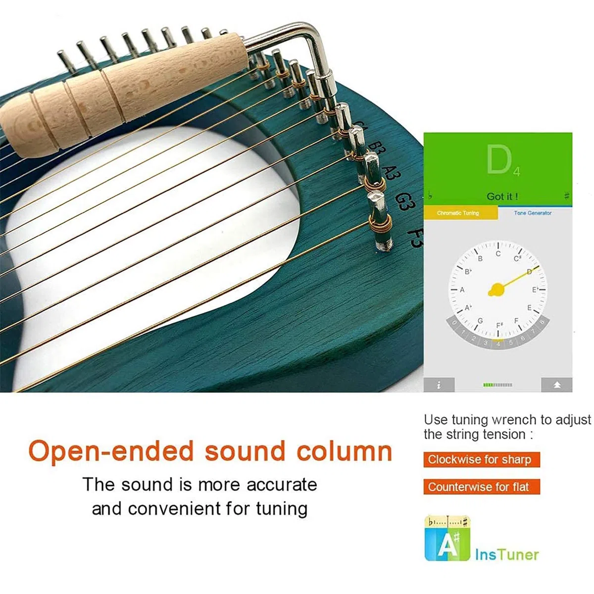 Arpa de lira de 16 cuerdas Instrumento de cuerda de madera maciza de caoba para amantes de la música Principiantes Adultos, con estuche de transporte/Llave de afinación/Cuerda de repuesto/Manual de i